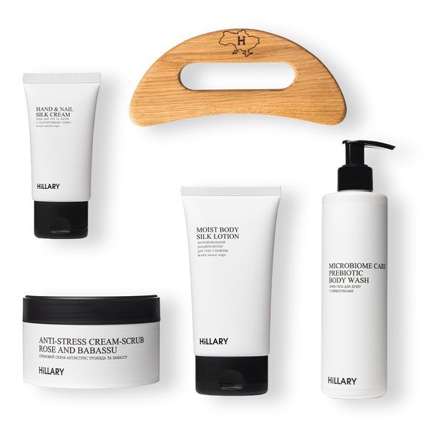 Набір шовкового догляду за тілом з дерев'яним шкребком Hillary Perfect Silk Body Care + Gua Sha M-11-382 фото