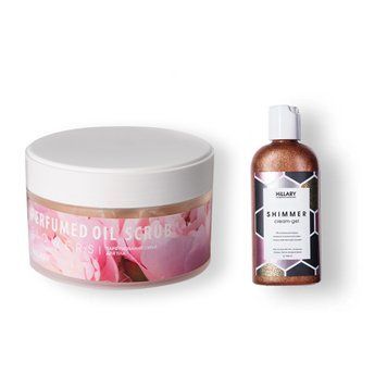 Шиммер крем-гель Hillary Shimmer cream-gel + Парфумований скраб для тіла Hillary Perfumed Oil Scrub Flowers HI-11-235 фото